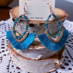 2/$20 Blue and Gold Beaded Fringe Earrings